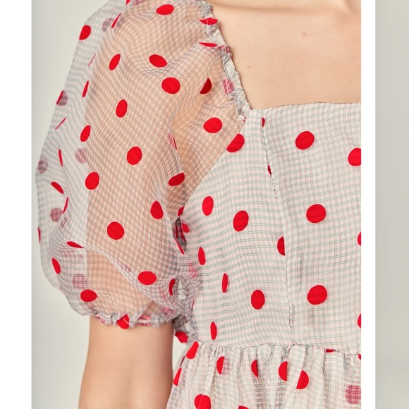 English Factory Polka Dot Poofy Organza Mini Dress - Picture 3 of 11